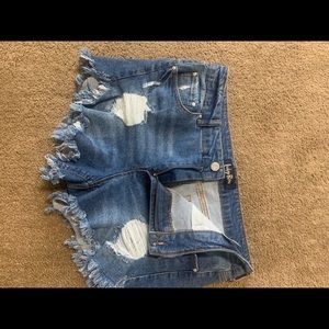 Indigo Rein blue Jean ruffle bottom shorts